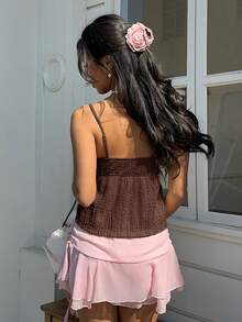 MainGRL 女士休闲咖啡棕色绗缝吊带背心，适合度假和情人节穿着 - 咖啡棕 - 查看 2