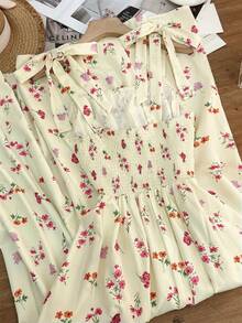 MSFranclia Vestido largo de flores pequeñas en color albaricoque con diseño de cintura ceñida, tirantes finos y espalda descubierta, elegante y dulce para mujer en veranoMS2-15 I5MB - Albaricoque - Ver 2