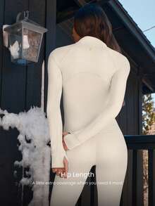 GLOWMODE FeatherFit™ Slim-It Streamline Performance Secure Pockets Zip Up Long Sleeve Jacket Low Impact Yoga Pilates Daily Valentine's Day - Pearl White - View 2