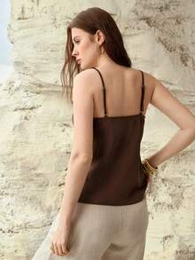 MOTF PREMIUM TOP CAMISERO DE SATÉN CON ENCAJE CONTRASTANTE - Café integral - Ver 3