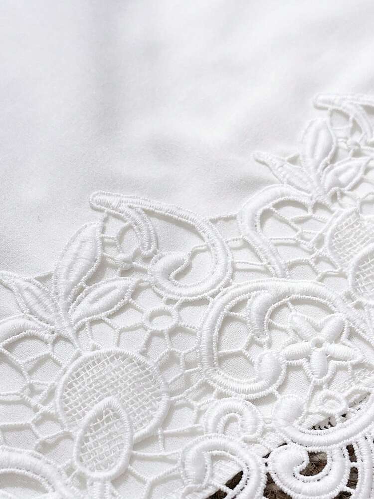 Women's Solid Color Minimalist Daily Wear Lace Hem Short Sleeve Dress,Summer Outfit For Women,Festival Outfits For Women,Elegant Dresses For Party,White Dresses For Women,Summer Dresses For Women