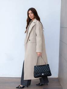 Hitanina 休闲翻领长款大衣 - 杏色 - 查看 2