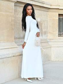 Mima John Đầm trắng tay dài cổ chữ V gợi cảm mới, thích hợp mặc mùa thu đông, giữ ấm, ôm dáng, dự tiệc tốt nghiệp. - trắng - Xem 6