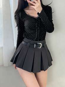 FRIFUL Women's Summer/Spring Solid Color Pleated Short Lining Shorts, Loose Casual Versatile Slim Fit Mini Skirt - Grey - View 8