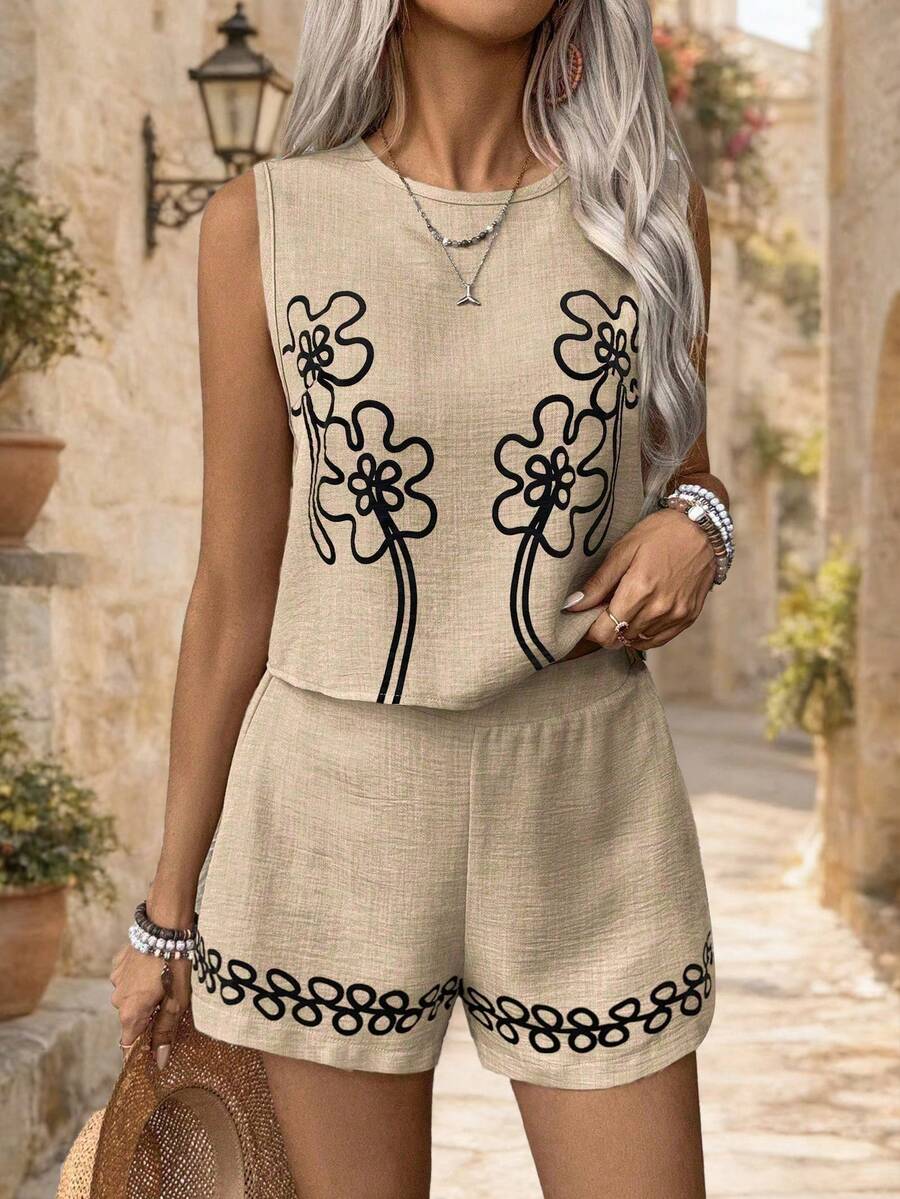 EMERY ROSE A Two Pieces Set Of Casual Summer Woven Vests For Women - Apricot - View 1