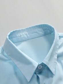 Manfinity RSRT Bộ đồ nam màu trơn, tay ngắn cài một hàng khuy và quần short, kiểu dáng thường ngày, thích hợp cho kỳ nghỉ. - Màu xanh nhạt - Xem 3