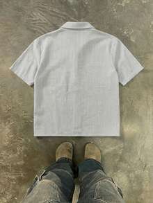 Manfinity Roghcode Áo sơ mi nam kẻ sọc, dáng rộng, in chữ. - Màu Xám nhạt - Xem 2