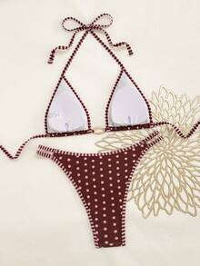 Swim Vcay 时尚波点条纹性感比基尼套装，适合音乐节、婚礼、度假、海滩等场合。 - 彩色 - 查看 5