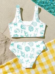 少女休闲简约吊带背心和三角比基尼泳衣套装，适合夏季穿着 - 彩色 - 查看 4