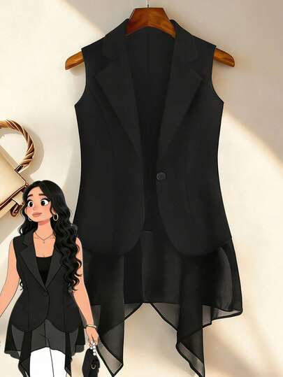 GlowEve CURVE 大码无袖不对称雪纺背心，轻盈透气，适合春夏穿着