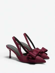 时尚百搭尖头低帮高跟鞋，时尚职业女鞋，优雅女士时尚一脚蹬高跟鞋 - 酒紅色 - 查看 3