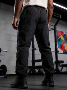 RISE LYT Quần ống rộng dáng suông, cạp chun, họa tiết in màu trơn, chất liệu vải dệt, kiểu dáng thường ngày. - màu đen - Xem 2