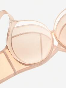LUVLETTE Plus Curvy Lingerie Light Nude Unlined Full Coverage Side Support Mesh Sheer Airy Basic Breezy Comfort Minimizer Bra - Apricot - View 6