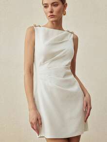 MOTF PREMIUM RUCHED ZIPPER DRESS - White - View 3