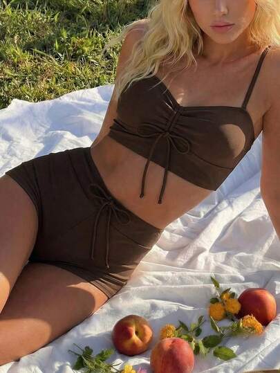 Swim Lushoire Women's Tankini Swimwear With Adjustable Shoulder Straps, High Waist Solid Color Briefs, Casual Beach/Pool Party Modest Versatile Tankini