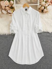 SHEIN Clasi 女士秋冬时尚百搭通勤印花衬衫裙 - 白色 - 查看 7