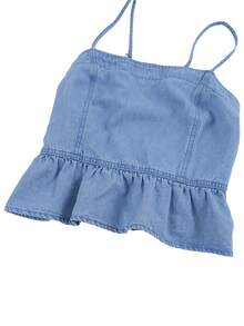 GlowEve 女士荷叶边吊带背心和牛仔裤套装 - 藍色 - 查看 6