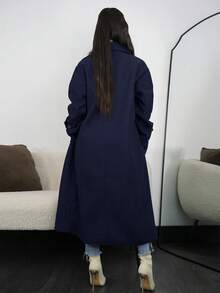 SAYEHFBABY 秋冬新款宽松柔软羊毛大衣女装，优雅风范 - 藏蓝色 - 查看 2