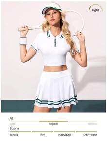 Gameset SHEIN Sport 女士撞色条纹露脐上衣和百褶迷你裙网球套装 - 彩色 - 查看 7