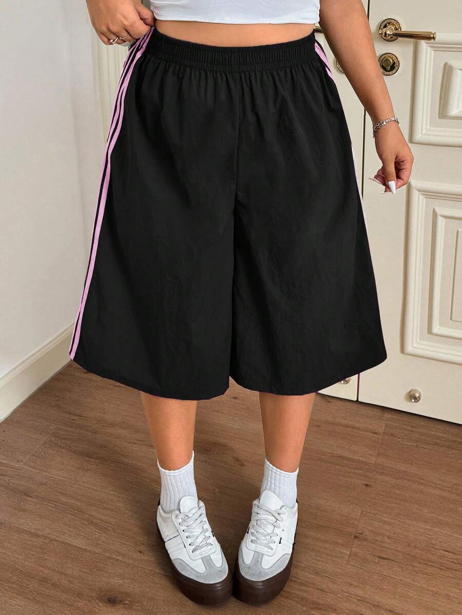 SHEIN EZwear Plus Size Black Loose Fit Workout Shorts - Black - View 1