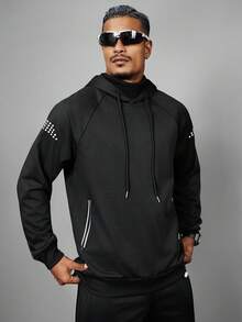 Acti Log Men's Polka Dot Print Drawstring Hooded Sweatshirt - Black - View 1