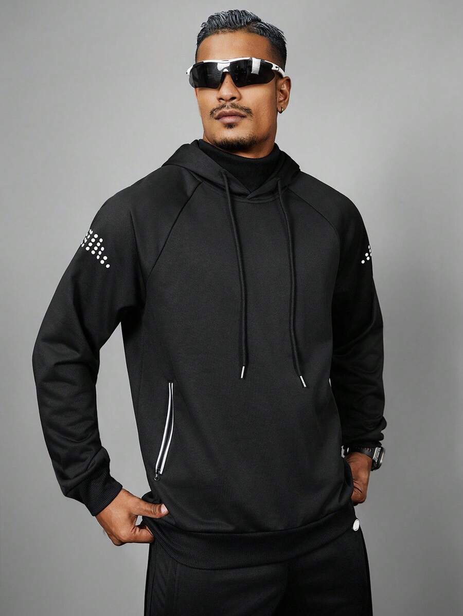 Acti Log Men's Polka Dot Print Drawstring Hooded Sweatshirt - Black - View 1