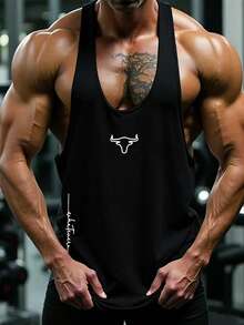 GymBeat 男士休闲运动健身印花背心 - 黑色 - 查看 4