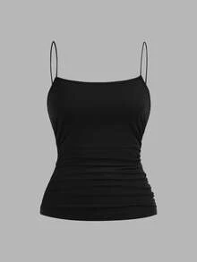 SHEIN EZwear 4件套女士彩色侧褶皱修身休闲吊带背心套装，适合夏季穿着 - 彩色 - 查看 8