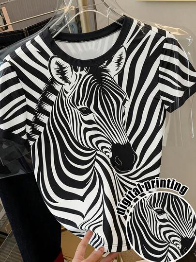 Resyla Women's Colorblock Striped Print Round Neck Short Sleeve T-Shirt