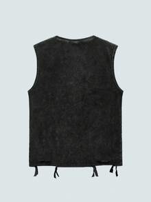 Modcrash 男士复古做旧无袖T恤，酸洗细节，适合日常休闲穿着，春夏，Emo风格，2000年代风格，复古美式，男女皆宜，宽松版型夏季服装——适合日常穿着和夏季度假服装。 - 黑色 - 查看 2