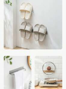 3Pcs Wall Mounted No Drill Slipper Rack, Bathroom Behind Door Shoe Storage Shelf, Transparent White Organizer For Home, Bedroom & Living Room - Multicolor - View 6
