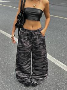 Coolane 女士夏季街头休闲运动必备单品法式灰弹力腰直筒裤 - 彩色 - 查看 3