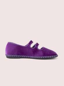 CUCCOO DOLLMOD Sepatu Wanita Ungu Bergaris Ganda Beludru Model Mary Jane Flat - -36A ungu - View 2