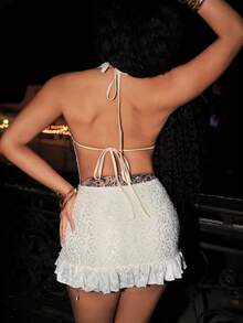 Zestiva Women's Boho Music Festival Outfit, Rock Party Costume, Summer Beach Wear, Halloween Costume, Thanksgiving Outfit, Sexy Nightclub Attire, Pool Party Dress, Sexy European And American Style, Deep V-Neck Backless Mini Bodycon Dress, Spaghetti Strap Lace Dress, Summer - Green - View 5