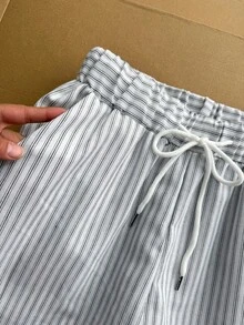 Elamini Women's New Summer Casual Pants With Drawstring Waist, Low Waist Design, Suitable For Daily Commute, School Style, Office, Leisure Travel, Black And White Striped - Black and White - View 6