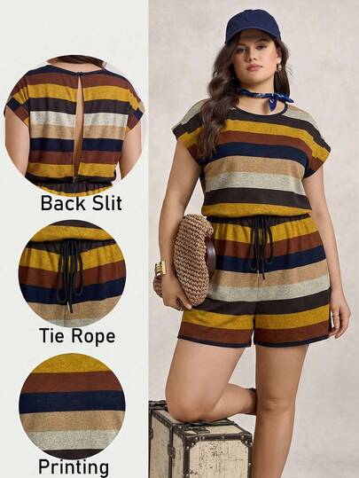 Zelara جمبسوت كاجوال ملونة مخططة للمرأة بمقاسات كبيرة