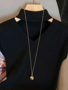 Resyla Women's Solid Color V-Neck Knit Casual Ribbed Pullover Sweater - Black - View 5