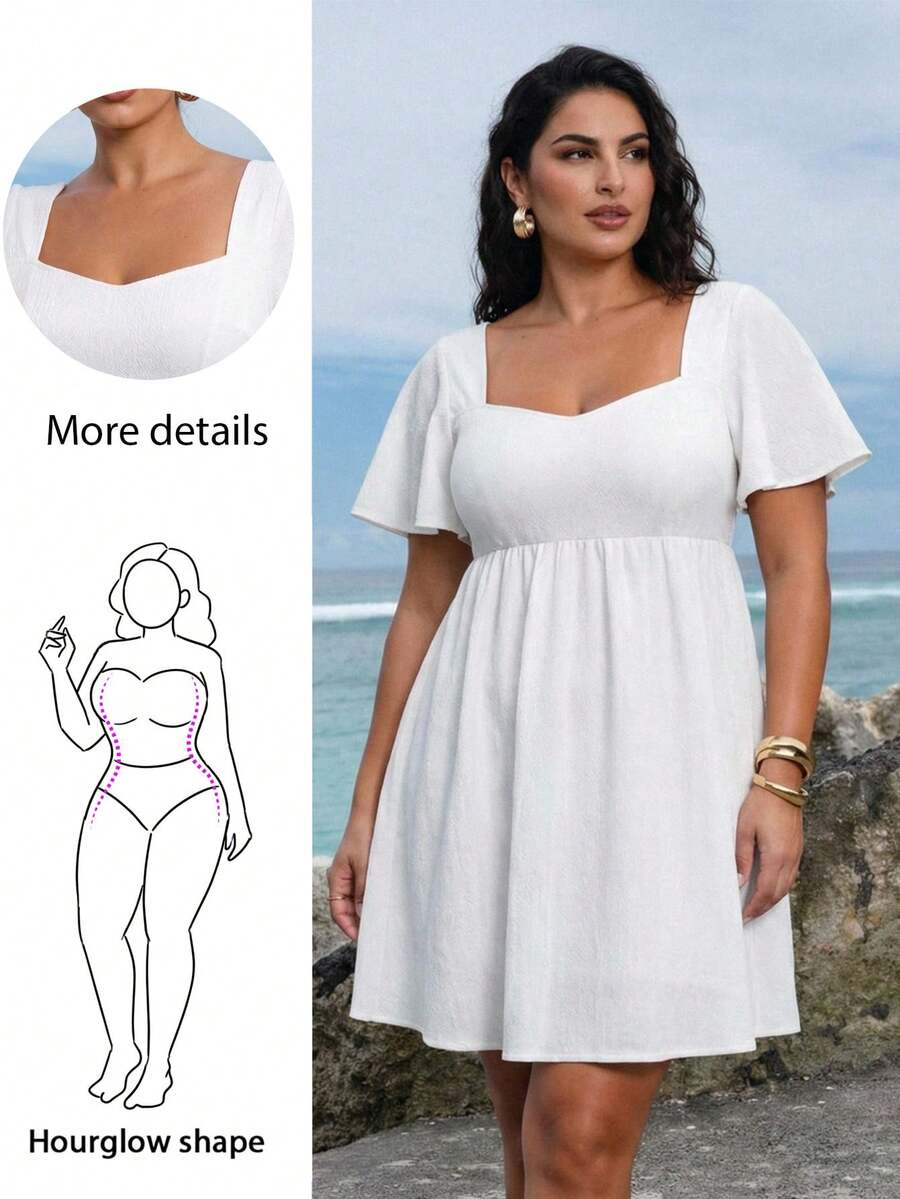 Hourglow Plus Size Casual Solid Color Short Sleeve Dress - White - View 1