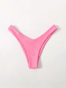 Swim Basics Women's Solid Color High Cut Bikini Bottom Pink Thong Bathing Suit For Summer Beach Vacation Holiday,Cheeky Gstring Swimwear Tummy Control Holiday - Pink - View 5