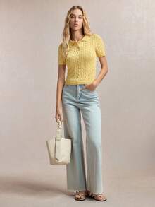 BizChic 新款春夏黄色Polo领麻花针织女式上衣 - 黃色 - 查看 4