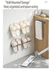 3Pcs Wall Mounted No Drill Slipper Rack, Bathroom Behind Door Shoe Storage Shelf, Transparent White Organizer For Home, Bedroom & Living Room - Multicolor - View 3