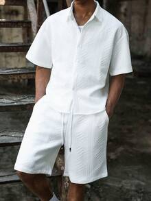 PAVTROS Men's White Short Sleeve Button-Front Shirt And Drawstring Waist Shorts Set,2 Piece Summer Vacation Outfits,Streetwear Co Ord Set Men Clothes - White - View 6