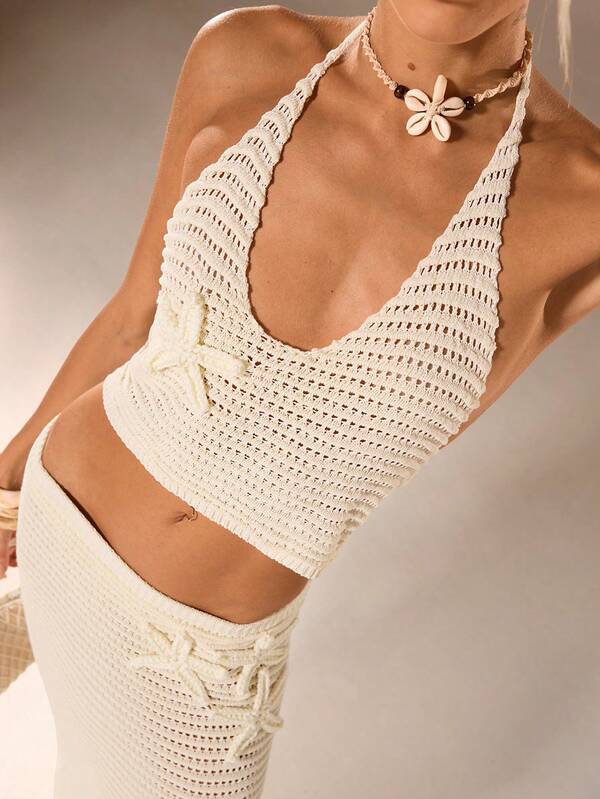 Avantive 女士夏季纯色钩针镂空露背吊带衫