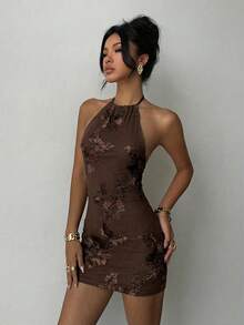 Aloruh Women's Sleeveless Fitted Elegant Mini Dress,Summer Dresses For Women - Coffee Brown - View 3