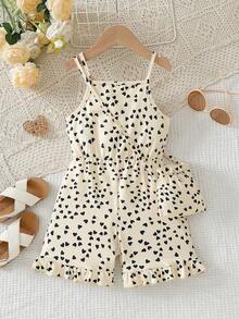 SHEIN Elladie kids 女童新款爱心印花松紧腰连体衣 - 杏色 - 查看 2