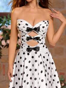 Glamrae 优雅奢华数码波点露肩无肩带镂空蝴蝶结装饰设计修身高开衩长裙，适合节日、婚礼、晚宴、音乐会、商务活动、网红活动等场合。 - 彩色 - 查看 7