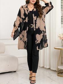 Reflora Plus Size Contrast Color Loose Long Sleeve Casual Blouse For Women - Coral Orange - View 6
