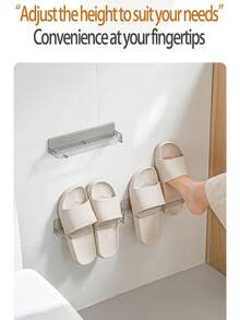 3Pcs Wall Mounted No Drill Slipper Rack, Bathroom Behind Door Shoe Storage Shelf, Transparent White Organizer For Home, Bedroom & Living Room - Multicolor - View 5