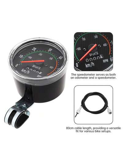 A Black Universal Odometer, And Bicycle Speedometer, A Classic Mechanical Speedometer For Bicycles.