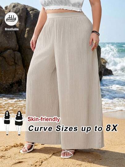 SHEIN CURVE+ Quần ống rộng dáng suông US22 dành cho nữ, thích hợp cho lễ hội âm nhạc, kỳ nghỉ biển, phong cách bohemian, thích hợp cho kỳ nghỉ hè.